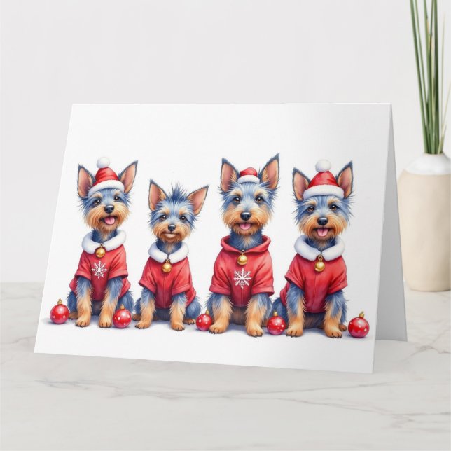 Australian Terrier Weihnachtskleid Santa Hut Karte (Vorderseite)