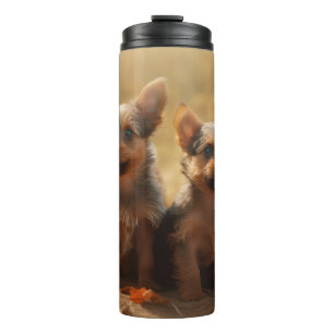 Australian Terrier Welpe Herbstfreude Kürbis Thermosbecher