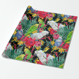 Australian Tropical Parrots Black Geschenkpapier