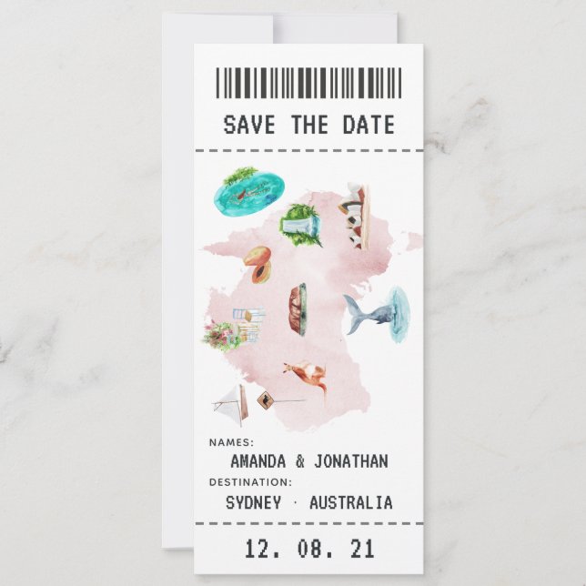 Australian Wedding Boarding Pass Save the Date (Vorderseite)
