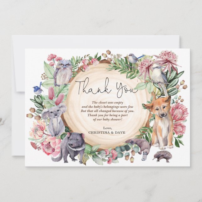 Australian Wildlife Native Animals Greenery Floral Dankeskarte (Vorderseite)