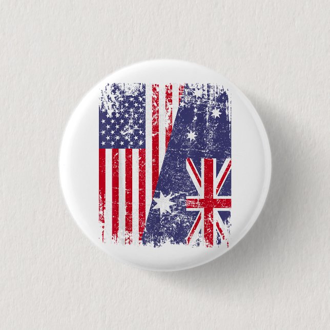 AUSTRALIANISCHE ROOTS Halbe amerikanische Flagge A Button (Vorderseite)