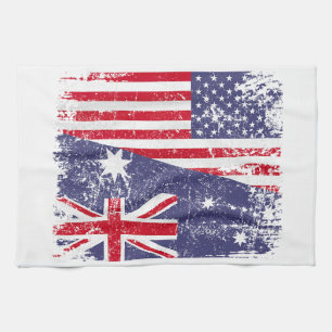 AUSTRALIANISCHE ROOTS Halbe amerikanische Flagge A Geschirrtuch