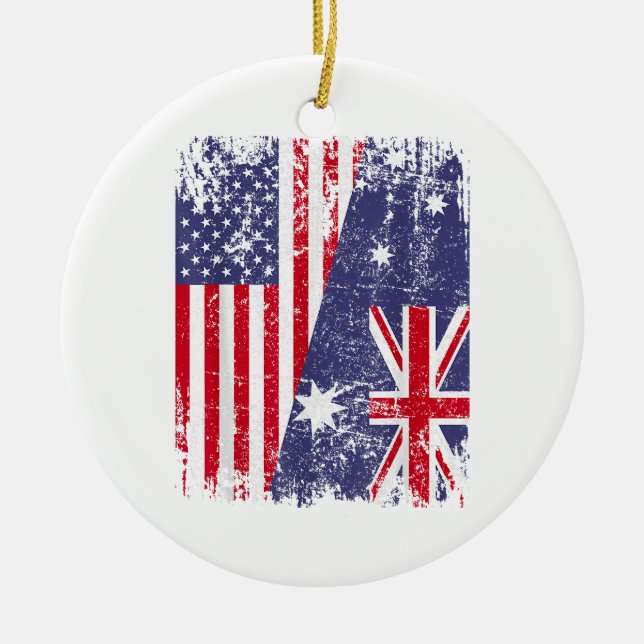 AUSTRALIANISCHE ROOTS Halbe amerikanische Flagge A Keramik Ornament (Vorne)