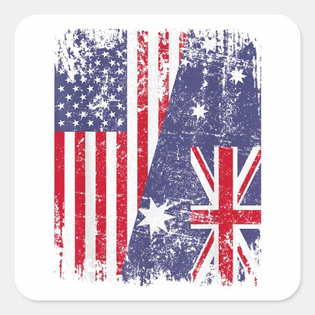 AUSTRALIANISCHE ROOTS Halbe amerikanische Flagge A Quadratischer Aufkleber (Vorderseite)