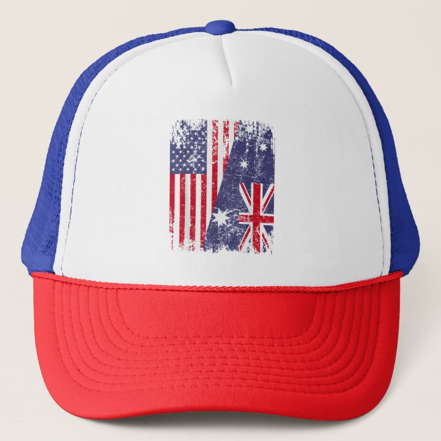 AUSTRALIANISCHE ROOTS Halbe amerikanische Flagge A Truckerkappe (Vorderseite)