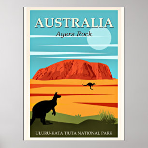 Australien, Ayers Rock, Vintage Reiseplakat Poster