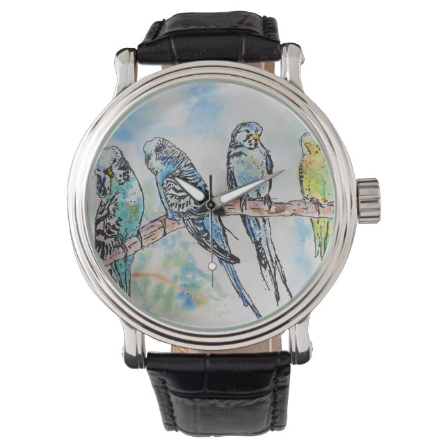 Australien Birds Budgie Watercolor Art Schlüsselri Armbanduhr (Vorderseite)