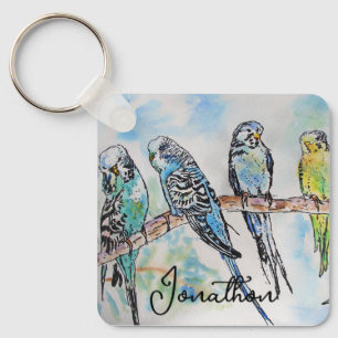 Australien Birds Budgie Watercolor Art Schlüsselri Schlüsselanhänger