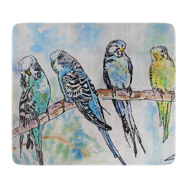 Australien Birds Budgie Watercolor Art Schlüsselri Schneidebrett (Vorderseite)