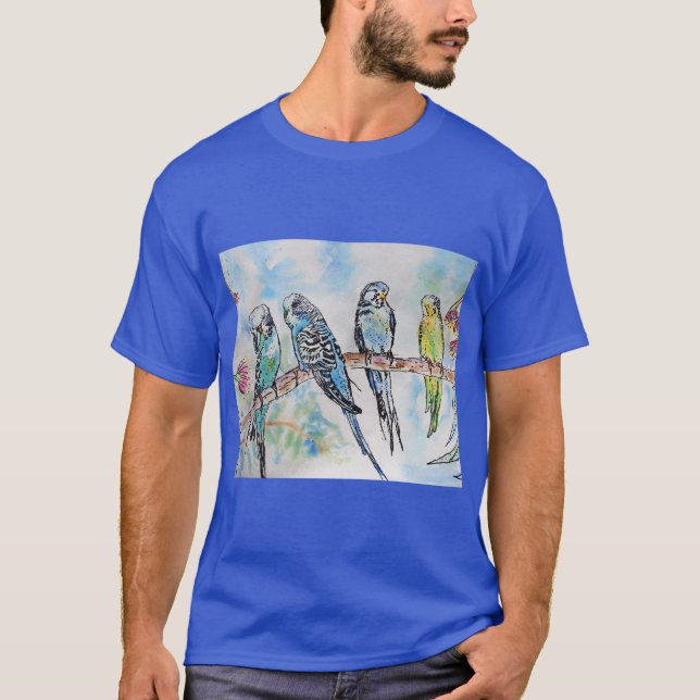 Australien Birds Budgie Watercolor Art Schlüsselri T-Shirt (Vorderseite)