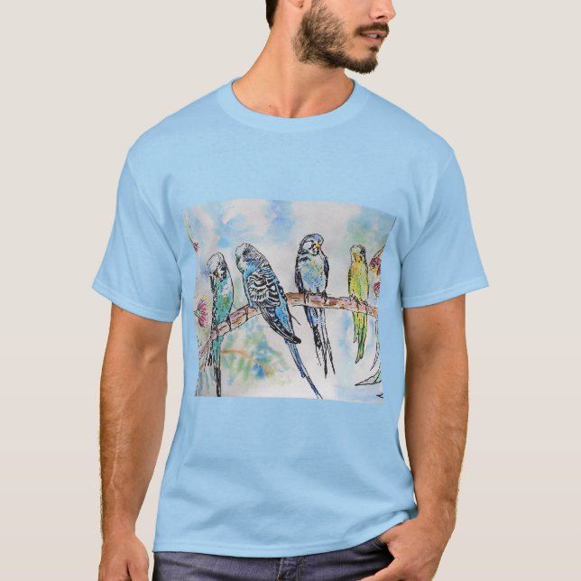 Australien Birds Budgie Watercolor Art Schlüsselri T-Shirt (Vorderseite)