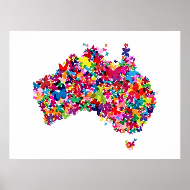 Australien Butterfly Map Poster (Vorne)
