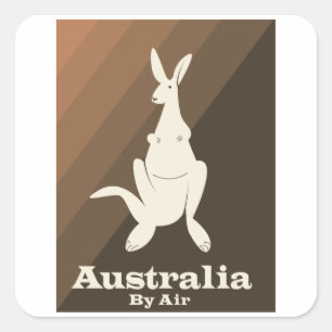 Australien By Air Kangaroo Reiseplakat. Quadratischer Aufkleber