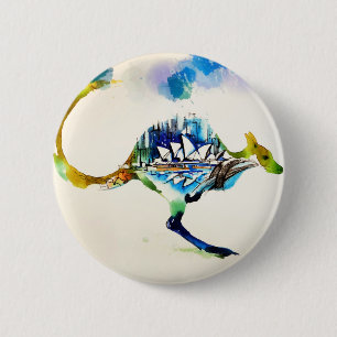 Australien City Skyline Liebe Watercolor Button