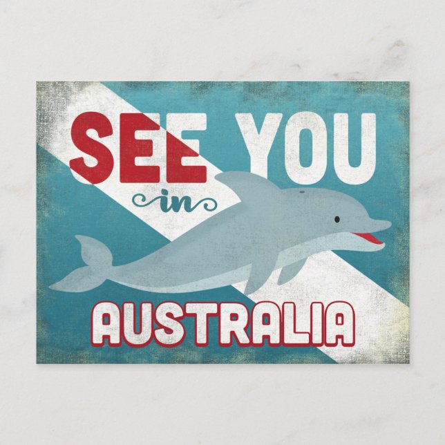 Australien Dolphin - Retro Vintage Travel Postkarte (Vorderseite)