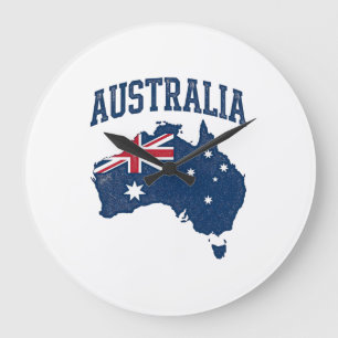 Australien Flagge Karte Vintage abgenutzt Grafik_1 Große Wanduhr