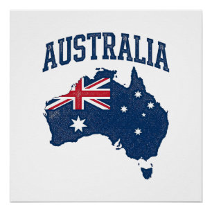Australien Flagge Karte Vintage abgenutzt Grafik_1 Poster