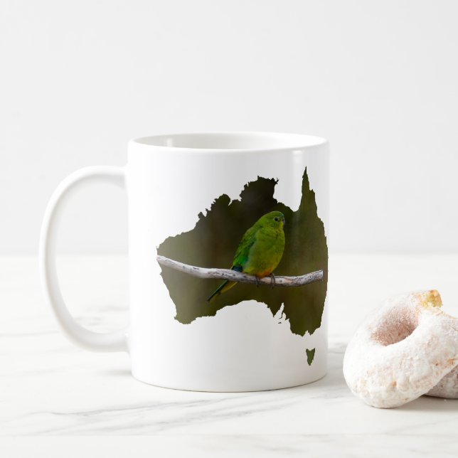 Australien-Form seltene Orangebauch-Papagei Kaffeetasse (Mit Donut)