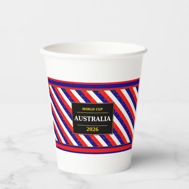 Australien Fußballfan-Flaggenfarben Streifenmuster Pappbecher (Vorderseite)