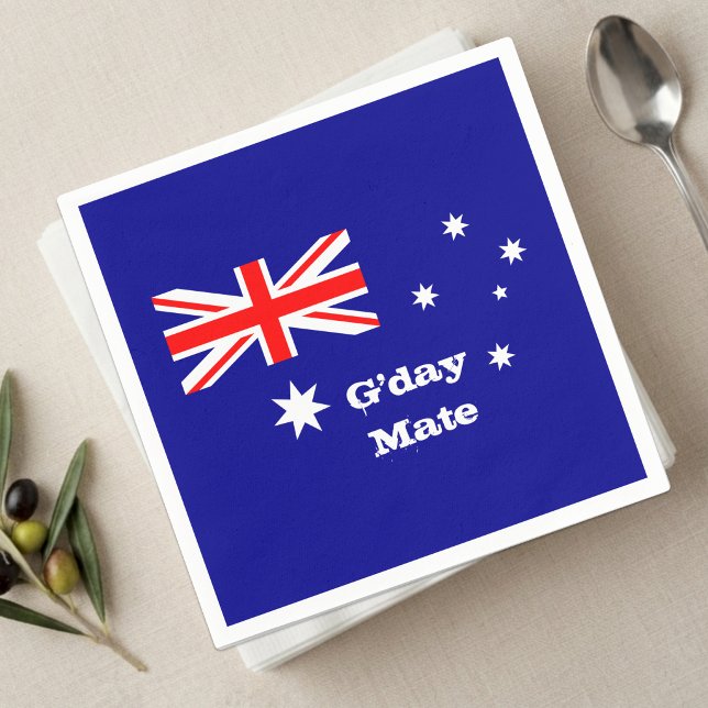 Australien, Gday Mate & Australian Flag / Party Serviette (Australian Flag & G'day Mate Paper Napkins / Aussie Party)
