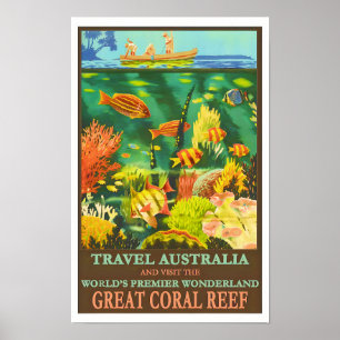 Australien Great Korallenriff Vintage Travel Poste Poster