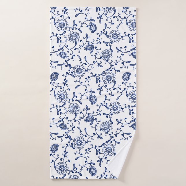 Australien Hamptons Style Blue White Floral Muster Badehandtuch (Badehandtuch)