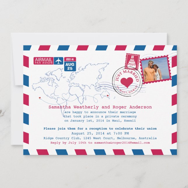 Australien/Hawaii Air Mail Post Empfang Einladung (Vorderseite)