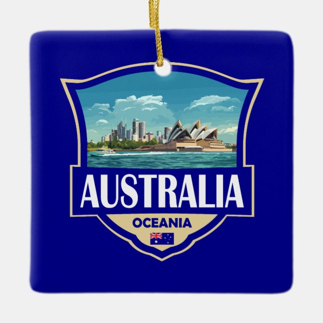 Australien Illustration Retro-Abzeichen Keramikornament (Vorderseite)