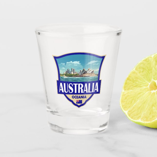 Australien Illustration Retro-Abzeichen Schnapsglas (Vorderseite)