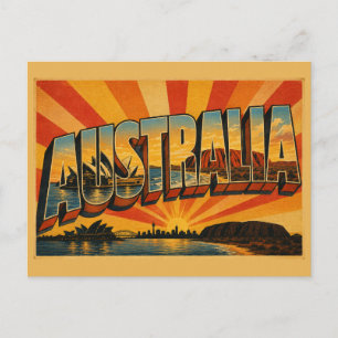 Australien Insel Kontinent Vintage Reise Kunst Postkarte
