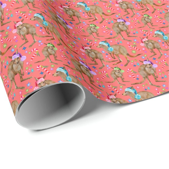 Australien Kangaroo Weihnachts Pink Wrapping Paper Geschenkpapier (Rolleneckpunkt)