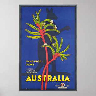 Australien Känguru-Pfoten Vintage-Reiseposter Poster