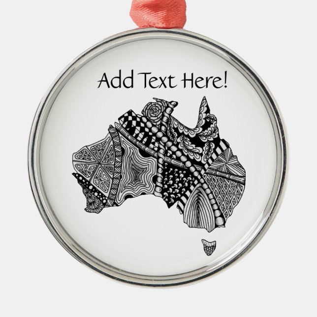 Australien Karte Doodle Art Black and White Silbernes Ornament (Vorne)
