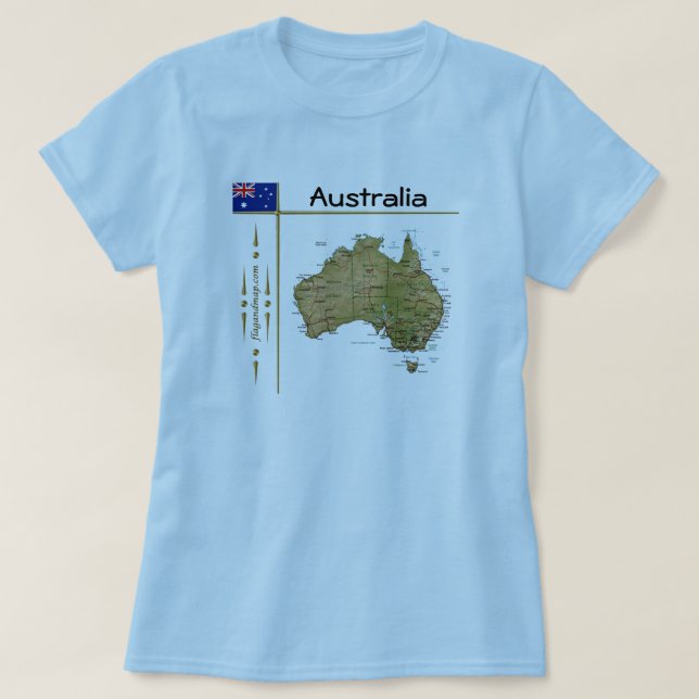 Australien Karte + Flagge + T - Shirt (Design vorne)