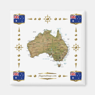 Australien Karte + Flaggen Magnet