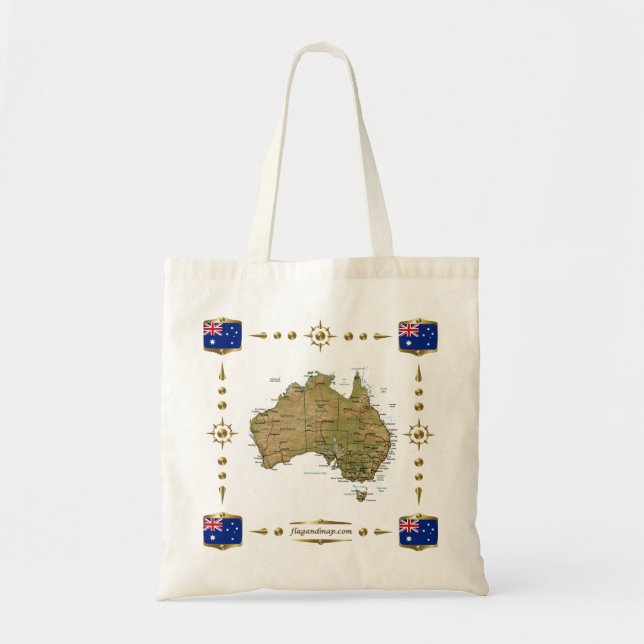 Australien-Karte + Flaggen-Tasche Tragetasche (Vorne)