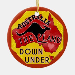 Australien Karte Land Down Under mit Kangaroo Retr Keramikornament