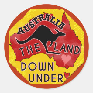 Australien Karte Land Down Under mit Kangaroo Retr Runder Aufkleber