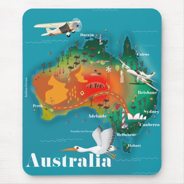 Australien Karte Reiseplakat Mousepad (Vorne)