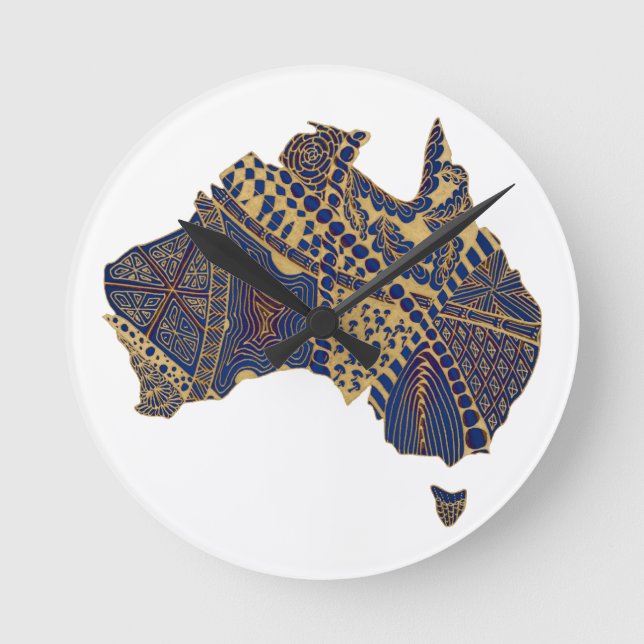 Australien Karte Tan-Blue-Red Runde Wanduhr (Vorderseite)