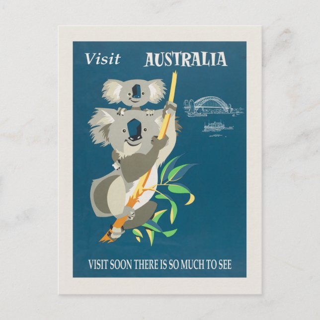 Australien Koala Bear Vintage Travel Poster Postkarte (Vorderseite)