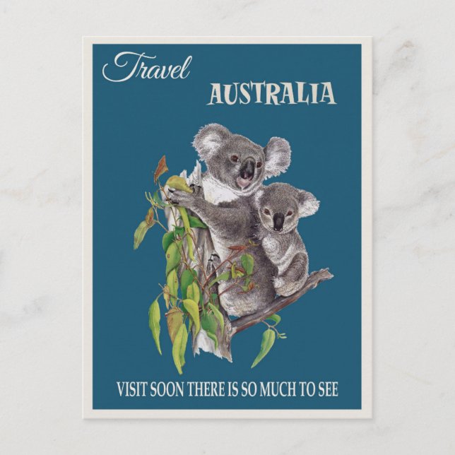 Australien Koala Bear Vintage Travel Poster Postkarte (Vorderseite)