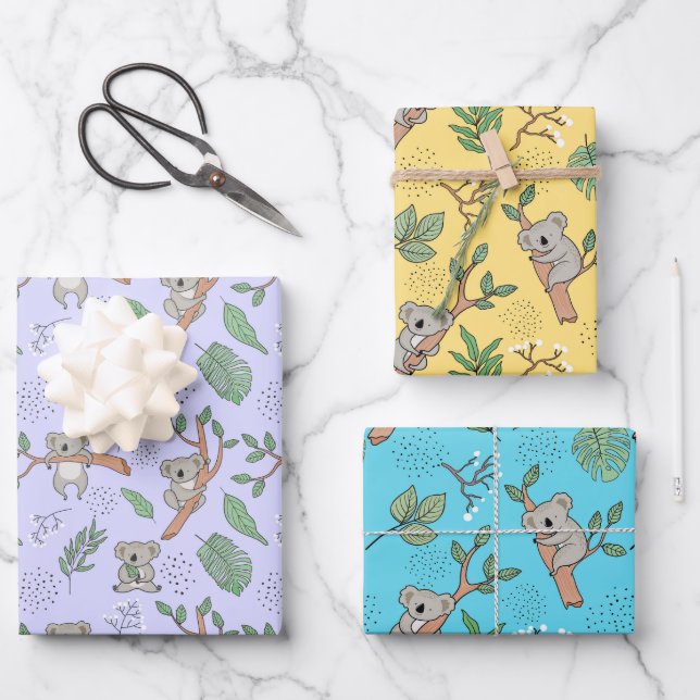 Australien Koala Bear Wrapping Paper Set 3 Geschenkpapier Set (Vorderseite)