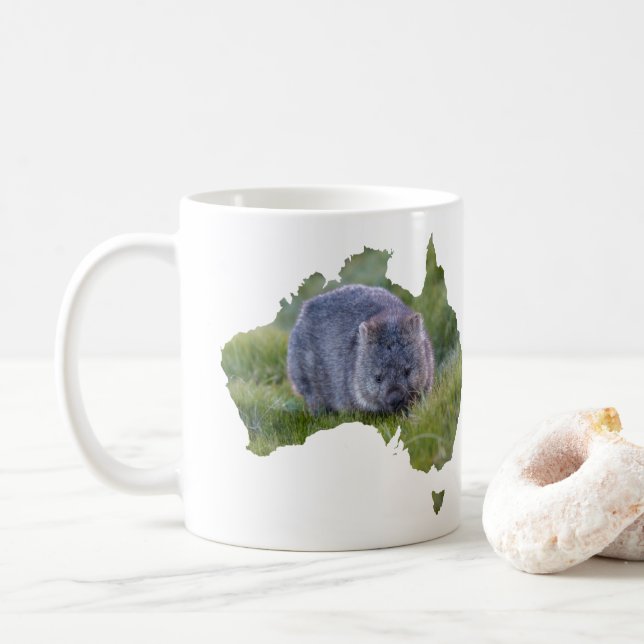 Australien Kontur Form Niedliche Wombat Tasmanie Kaffeetasse (Mit Donut)
