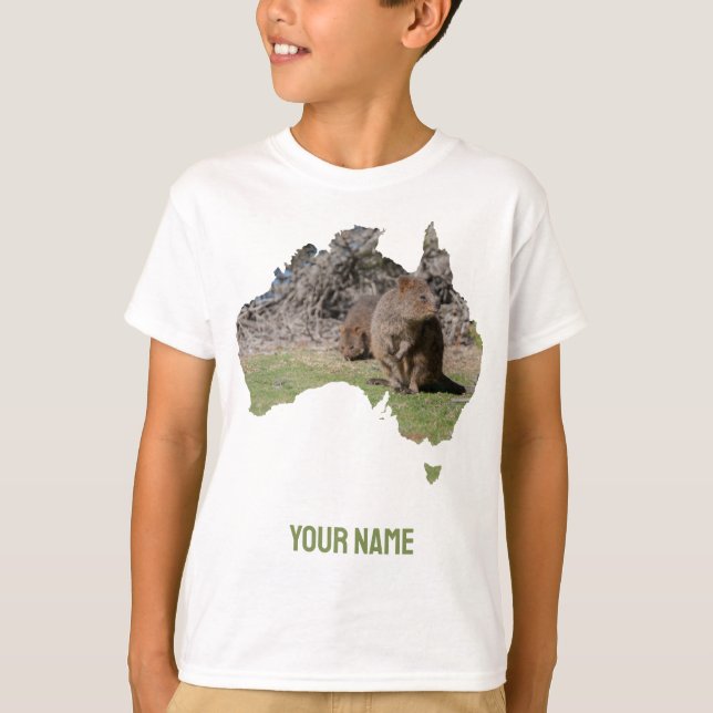 Australien Kontur Form Quokka Grass T-Shirt (Vorderseite)