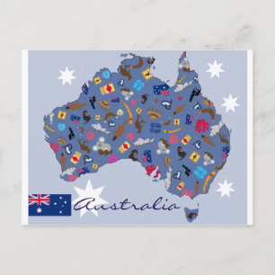 Australien Länderform mit Symbolen Postkarte