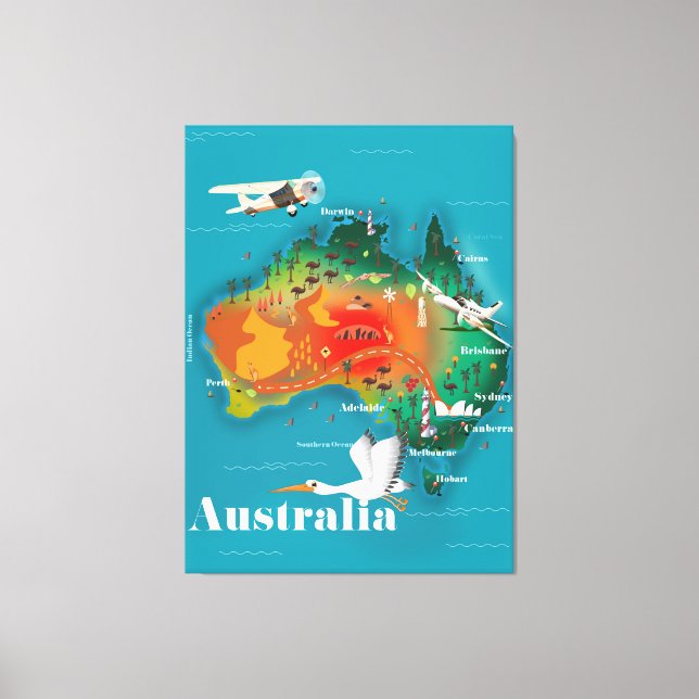 Australien Map Reiseplakat Leinwanddruck (Vorderseite)