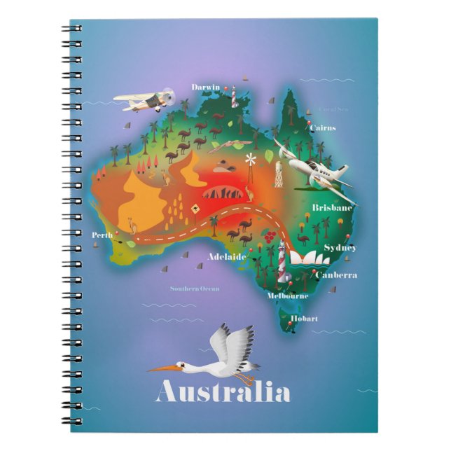 Australien Map Reiseplakat Notizblock (Vorderseite)
