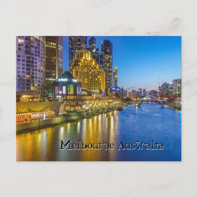 Australien Melbourne nächtliches Flussbild Postkarte (Vorderseite)